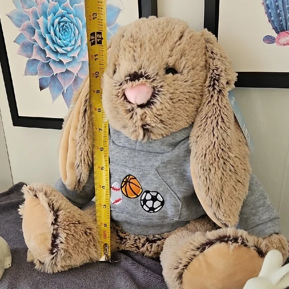 Plush Easter Bunny with Gray Sports Hoodie - Picture 4 of 5